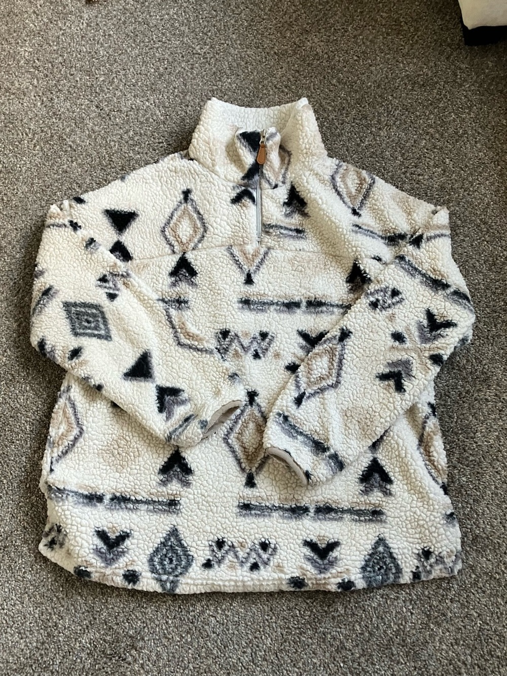 Warm & Cozy Sherpa Teddy Bear Quarter Zip Aztec Print Small